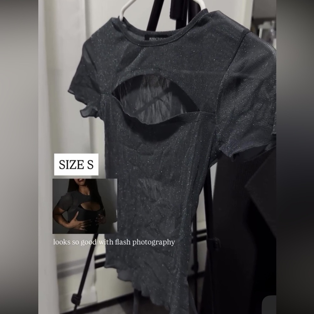 Black Glitter Cut-Out Top